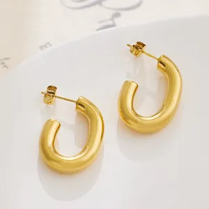 Trendy 18K Gold Plated CC Earrings Waterproof Jewelry Vintage Hypoallergenic Stainless Steel Hoop Earrings Women