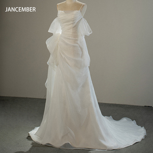 Robe de Mariée Élégante à Traîne en Chiffon Plissé avec Bretelles, Robe de Demoiselle d'Honneur Sfy186 - Product Image 1