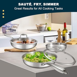 High Quality No Coating Stainless Steel Handles Gas <b>Induction</b> 6-Piece Triply Stainless Steel Frying Pan Cookware Set - Product Image 5