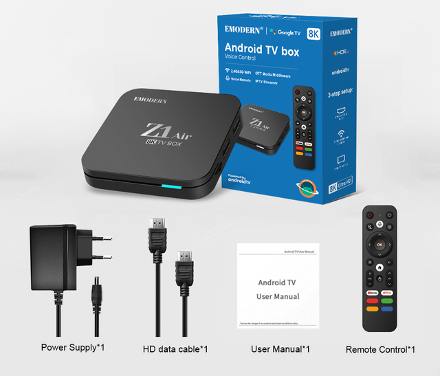 Z1 Air TV Box Android - 8K Ultra HD Media Player with 2GB RAM, 8GB Storage, and Dual WiFi,Android15.0 Smart Set Top Box