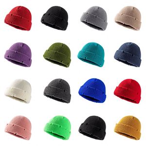Streetwear Winter Skull Cap Custom Embroidery Acrylic Knit Hats Cuff Distressed <b>Beanie</b> for Men Women - Product Image 2