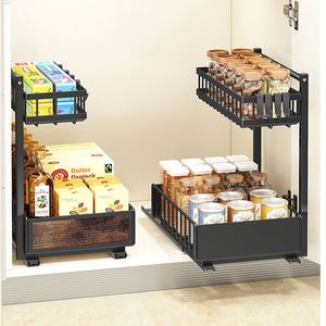 Étagère de rangement sous évier de salle de bain à 2 niveaux en acier métallique, 2 paniers coulissants et de rangement à 2 niveaux - Product Image 6