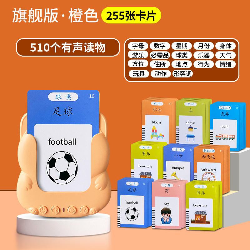 Gato naranja de pie en contenido 510 en chino e inglés.