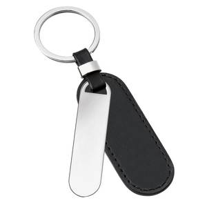 Portachiavi in Pelle con Placca Ovale, Anello in Metallo Nero e Design Cucito - Product Image 3