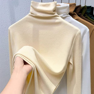 Maglia <span class=keywords><strong>Termica</strong></span> da <span class=keywords><strong>Donna</strong></span> RUICHI 230GSM 1*1 in Velluto Tedesco a Costine, Maglietta a Collo Alto Tinta Unita Spazzolata Base Layer - Product Image 3