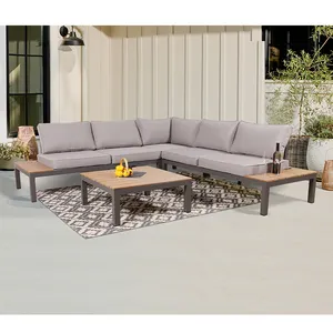 L-образный алюминиевый садовый диван гостиная деревянный набор для патио поставщик уличная мебель для дивана