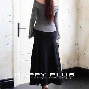 กระโปรงมิดิทรงหางปลาขนาดพลัสไซส์สไตล์โมเดิร์นสำหรับผู้หญิง สีดำ ผ้าฝ้าย สีพื้น เอวธรรมชาติ รุ่น N9035 - Product Image 4