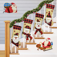 Grand ensemble de chaussettes de Noël rustiques 3D personnalisées, 47 cm, en lin et velours, sacs cadeaux de Noël, décorations Père Noël, bonhomme de neige, renne, gnome