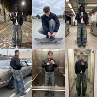 Jeans Baggy à Double Ceinture pour Hommes, Personnalisés, Destructurés, Délavés, à Jambes Larges, Effet Empilé, en Denim, Style Streetwear, Fabricants de Marques Privées
