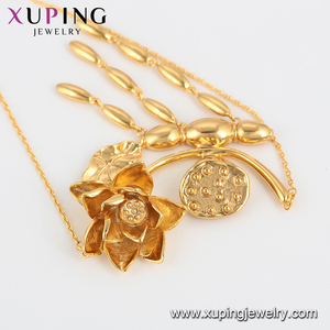 46866 xuping <strong>Copper</strong> <strong>Alloy</strong> <strong>Jewelry</strong> 24k Dubai Gold Color Lotos Flower Pendant Necklace - Product Image 4