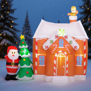 Maison de Noël gonflable en forme de maison en pain d'épices avec Père Noël et arbre, décoration de jardin extérieure pour les fêtes, en PVC, pour la saison des fêtes - Product Image 2