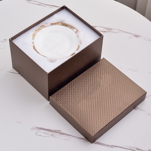 White Bone China Teacup and Saucer Set Gold Plaid Ceramic Cups <b>Gift</b> <b>Box</b> for <b>Coffee</b> Tea Serving - Product Image 5
