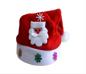 DIY新款搞笑无纺布针织成人儿童圣诞装饰驯鹿圣诞雪人顶发光二极管灯圣诞帽