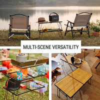 Table de camping et pique-nique pliante multi-niveaux en fer grillagé, portable, pour extérieur, avec rangement intégré