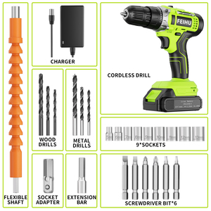 Feihu 21V Lithium Pin Cầm Tay Brushed Động Cơ Tác Động Khoan Điện Không Dây Khoan Công Cụ Thiết Lập Với 28Pcs Phụ Kiện - Product Image 3