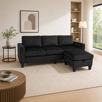 Canapé d'angle convertible moderne 3 places en tissu avec chaise longue réversible et ottoman de rangement pour salon