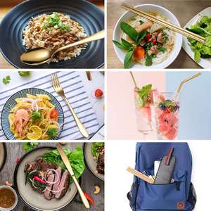 Hot Selling Reusable Camping Cutlery Stainless Steel Knife Spoon Fork Straw 9 Pcs <b>Black</b> Office Portable Flatware Set - Product Image 4