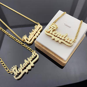 Collar personalizado con nombre grabado con inicial de doble chapado, cadenas cubanas, colgante con letras grabadas, collar con capa de letras - Product Image 3