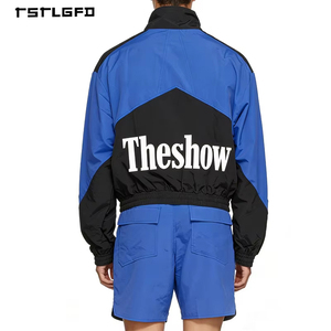 Wholesale Large Letter Print Color-Block Nylon Shorts <b>Set</b> with Stand-up Collar Windbreaker Jacket Men's Two Piece Street Outfit - Product Image 2
