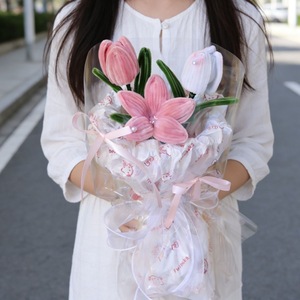 Ramo de Tulipanes y Phalaenopsis Artificiales con Técnica de Flocado, Hecho a Mano, Regalo Creativo para el Día de la Madre, Cumpleaños y Festividades - Product Image 2