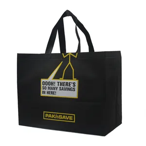 Bolsa reutilizável de compras, sacola de compras preta personalizada reutilizável de superfício, bolsa de mercearia laminada não tecida para mercado