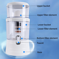 Seau de purification d'eau manuel grande capacité, filtration 5 étapes, autonettoyant, élimination du chlore et des métaux lourds, eau potable sécurisée