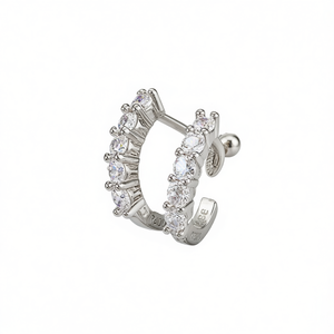 Orecchini a Cerchio Radiali in Argento 925 Placcato Oro Bianco con Cristalli e Strass, Minimalisti per Uso Quotidiano Femminile - Product Image 1
