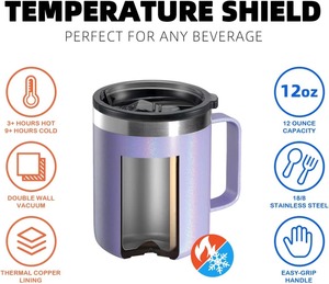 Borraccia Termica in Acciaio Inox a Doppia Parete da 12oz con Coperchio Scorrevole - Product Image 4