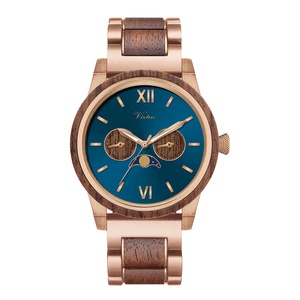 새로운 기술 2023 패션 럭셔리 크로노그래프 날짜 주 석영 나무 스테인레스 스틸 시계 남자 사용자 정의 로고 나무 시계 - Product Image 1