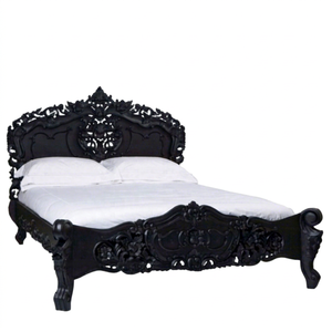 Meubles de chambre à coucher en bois de mahogany massif de style rococo français, design européen antique, sculptés à la main, écologiques, noirs, pour la maison et l'hôtel - Product Image 1