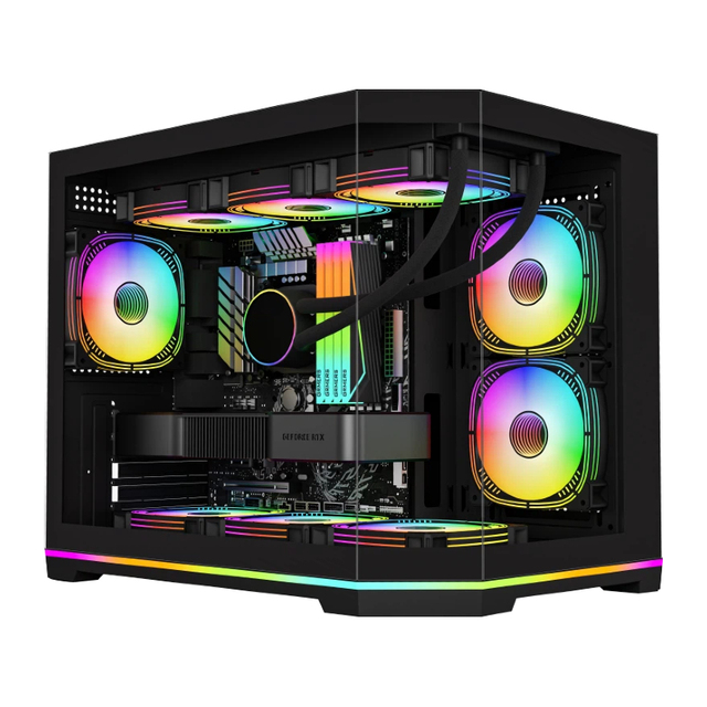 Transparent Cabinet PC Gaming Case with Display Screen E-ATX MATX Support with Power Supply for Desktop DIY Build