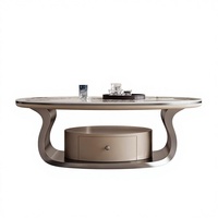 Table basse de luxe en acier, design moderne et minimaliste, entièrement assemblée, avec espace de rangement, plateau en dalle de pierre, mobilier de salon pour la maison