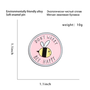 Broches et épingles en émail rondes roses en forme d'abeille, motif 'DON'T WORRY BEE HAPPY', pour enfants, épingles de revers, badges pour chemises et sacs, bijoux - Product Image 4