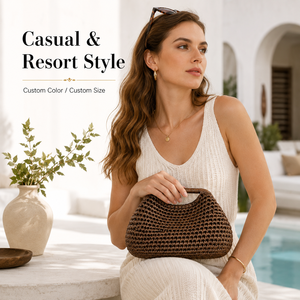 Borsa Clutch in Paglia di Alta Qualità con Texture Metallica, Fatta a Mano, per Donne, Serate, Matrimoni, Piccola Borsetta, Pochette all'Uncinetto, Borsa da Spiaggia - Product Image 6