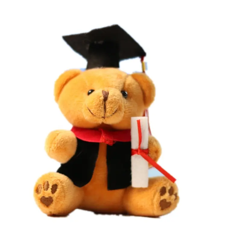 Ruunjoy boneka beruang Teddy lucu 12cm, mainan anak perempuan Dr beruang mewah boneka kartun lucu gantungan kunci liontin siswa hadiah Wisuda