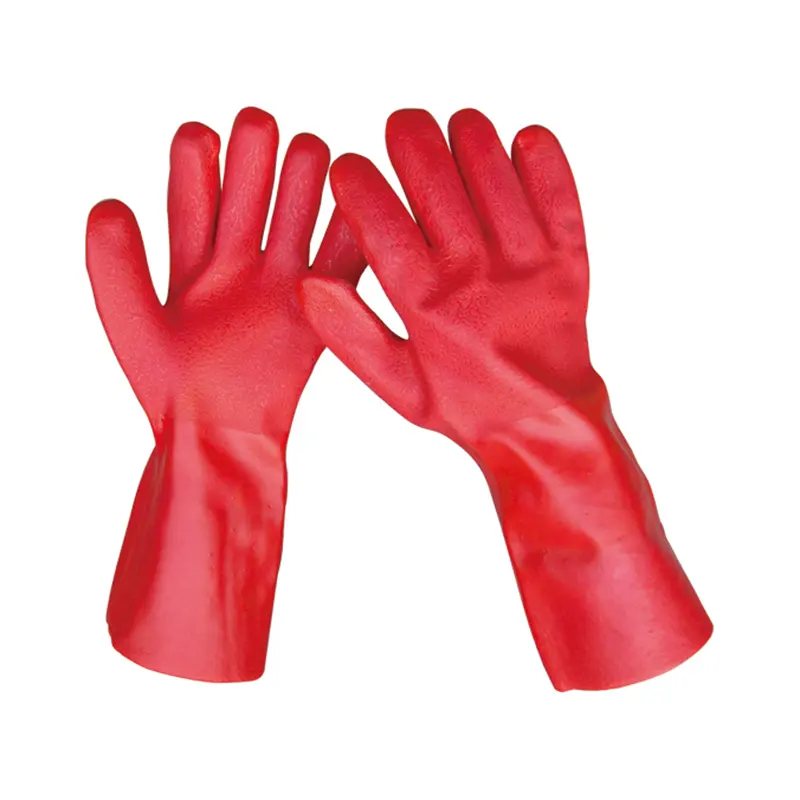 27cm Oil Resistant Chemical Proof Industrial Red Anti slip water Proof PVC Coated Long Sleeve Gloves