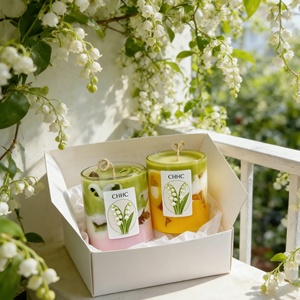 Vela de Cera de Gelatina con Aroma Floral, Color Pastel, en Capas, con Etiqueta Floral <span class=keywords><strong>CHHC</strong></span> para Decoración de Primavera - Product Image 2