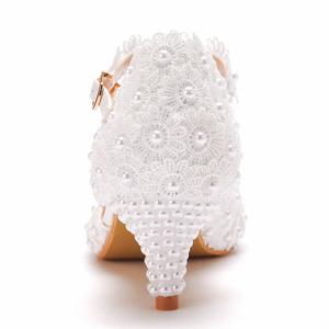 Sandali da donna Sexy alla moda 5cm di pizzo bianco a punta con tacco di grandi dimensioni in tessuto traspirante sottopiede matrimonio/festa estate - Product Image 2
