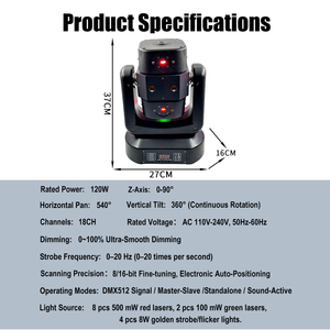 ไฟดิสโก้แบบเคลื่อนย้ายได้ กำลังไฟ 150 วัตต์ รุ่น Hot Sale พร้อมไฟ LED RGBW เลเซอร์ สโตรบ DMX512 IP20 ควบคุมด้วยเสียง หมุนได้ 540 องศา ปรับเอียงได้ 360 องศา ระบบระบายความร้อนด้วยลม - Product Image 5
