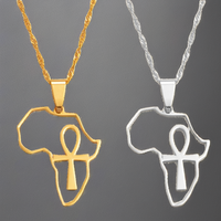 Collier Pendentif Gaovo Plaqué Or Carte d'Afrique Croix Ankh Chaîne Torsadée Bijoux Ethniques Vintage Cadeau pour Femme