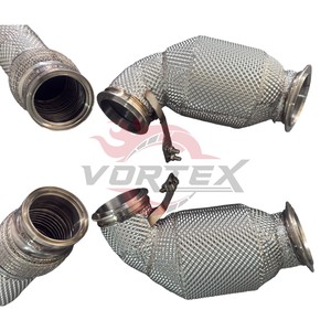 Tuyaux avant résonnés en acier inoxydable Vortex pour BMW F95 X5M F96 X6M 4.4T avec protection thermique et raccords V-Band - Product Image 5