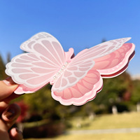 Biglietto d'Auguri 3D Pop-up con Farfalla Rosa e Fiori, Biglietti di Compleanno con Perle, Inviti di Lusso Fatti a Mano per Regali e Festività