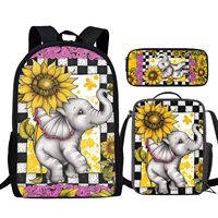 Ensemble de 3 sacs d'école unisexe avec imprimé visage de monstre effrayant, sac à dos en tissu Oxford, sac isotherme pour le déjeuner, trousse à crayons, style preppy, grande fermeture éclair