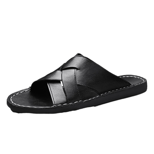 รองเท้าแตะแฟชั่นผู้ชายสุดหรูสำหรับฤดูร้อน หนังวัวแท้แบบสั่งทำพิเศษ ดีไซน์ลายสาน พื้นรองเท้า EVA ไซส์ใหญ่ US13 สินค้าขายดี - Product Image 4