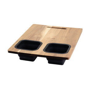 Tabla de cortar de Acacia Tabla de cortar vegetales de madera con contenedor plegable de silicona de grado alimenticio - Product Image 1