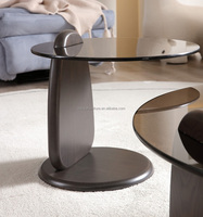 Table basse d'appoint de style bois original, ronde, en verre trempé transparent, table moyenne avec bureau latéral, table basse en bois