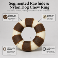 Jouet à mâcher pour chien en forme d'anneau, jouet à mâcher pour chien en nylon et cuir brut, double matériau, pour le nettoyage des dents