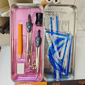 9 buah kompas pelajar penggaris kotak Tinplate <span class=keywords><strong>Set</strong></span> lintas batas hadiah ujian alat tulis grosir perlengkapan belajar logam - Product Image 3