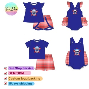Fashion Design <strong>Patriotic</strong> Custom <strong>Short</strong> Sleeve Sets Plaid Ruffle <strong>Shorts</strong> Embroidery Baby Girls Rompers Wholesale - Product Image 1