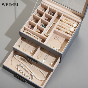 WEIMEI 3-Layer <b>Large</b> Multi-Functional Jewelry Organizer with Drawers Premium Leather Storage Display Case for Women - Product Image 3